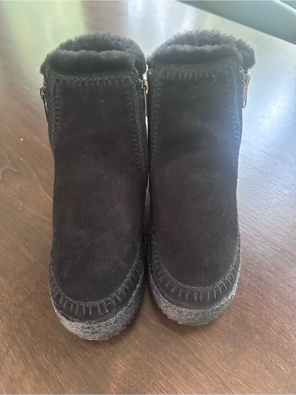 Laidback London Setsu Star Studded Zipper Shearling Suede Ankle Bootie Black 7